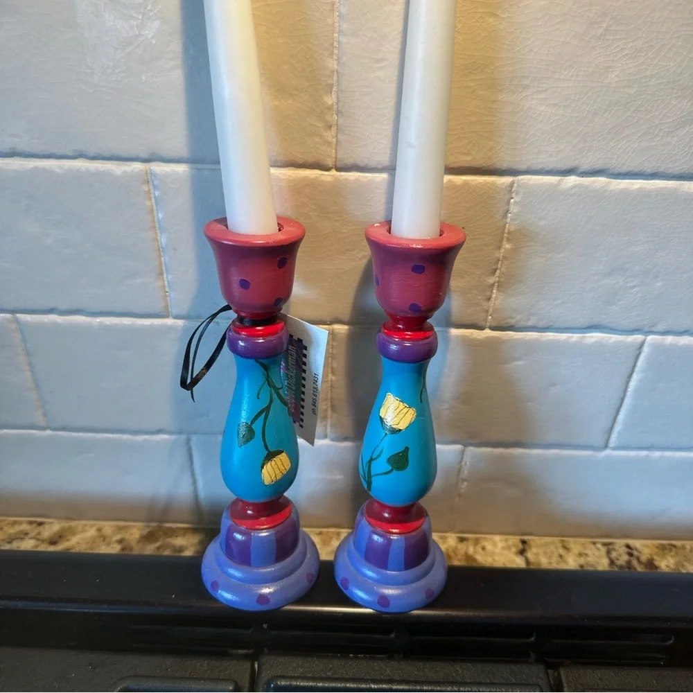 Colorful Hand-Painted Candle Holders